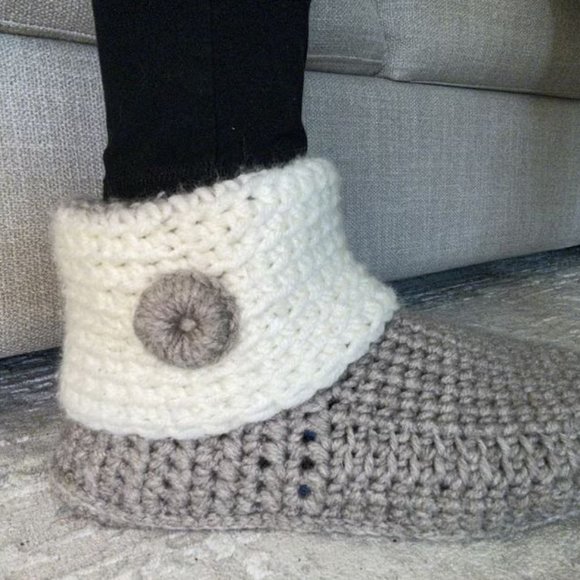 Crochet Slipper Boots with Eco Leather Soles, Women Slippers, Ankle Boots - Picture 4 of 4